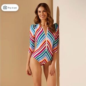 Bathing Suit PUFF SLEEVE ZIP